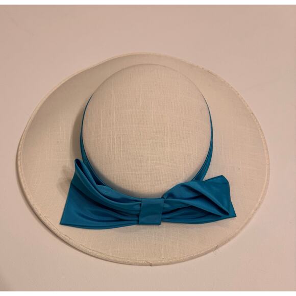 Vintage Wide Collar Blue Dress Women's Zip/Button Back w/Hat - Picture 7 of 11